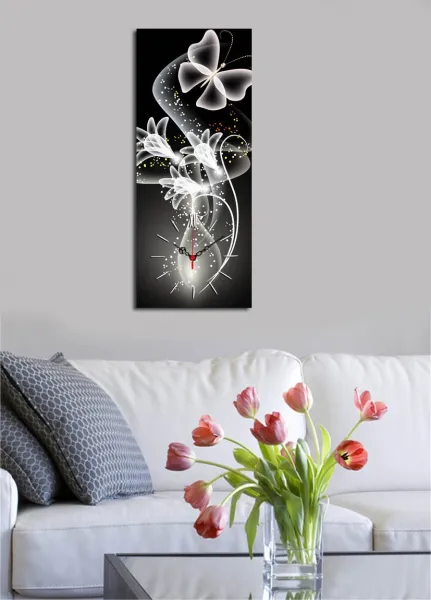 Hanah Home Obrazové nástenné hodiny Motýľ 30x70 cm viacfarebné