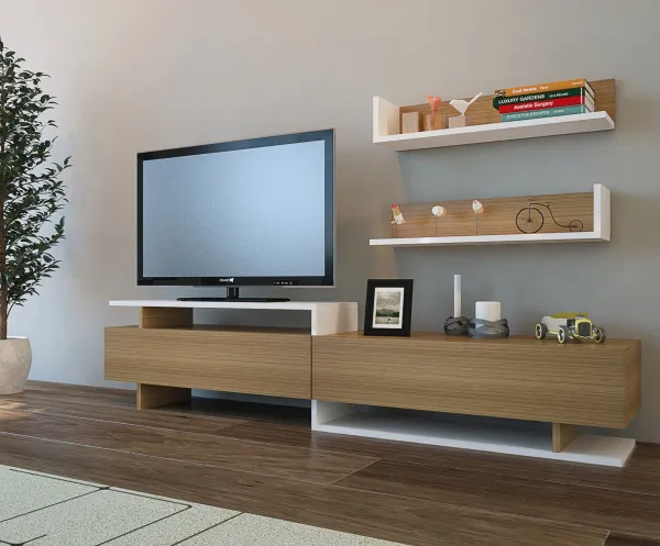 TV skrinka / Obývacia stena Ayaz - Teak, White