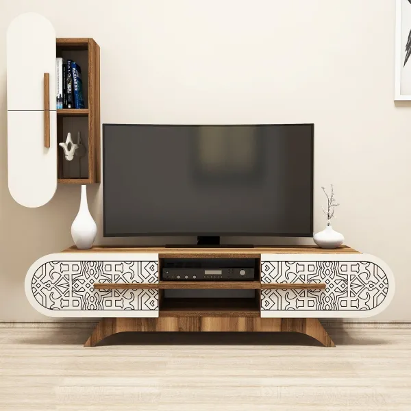 TV skrinka / Obývacia stena Defne - Walnut, Cream