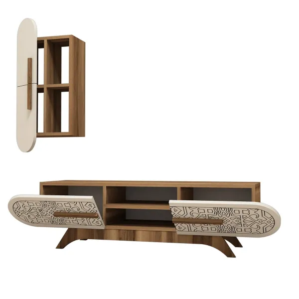 TV skrinka / Obývacia stena Defne - Walnut, Cream