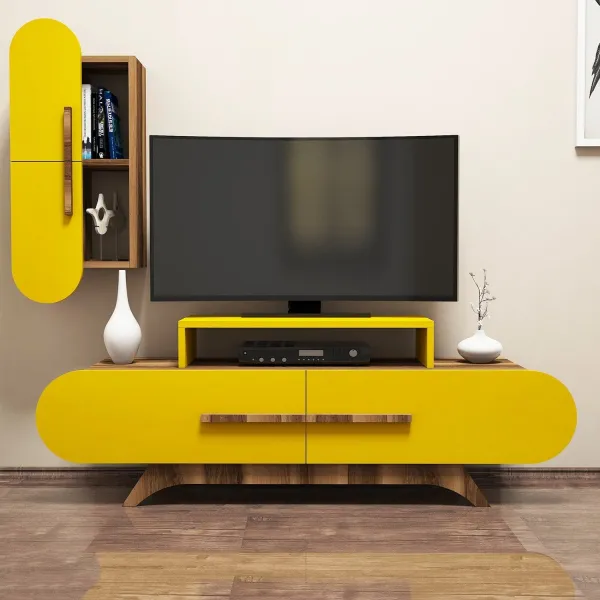 TV skrinka / Obývacia stena Rose S - Walnut, Yellow