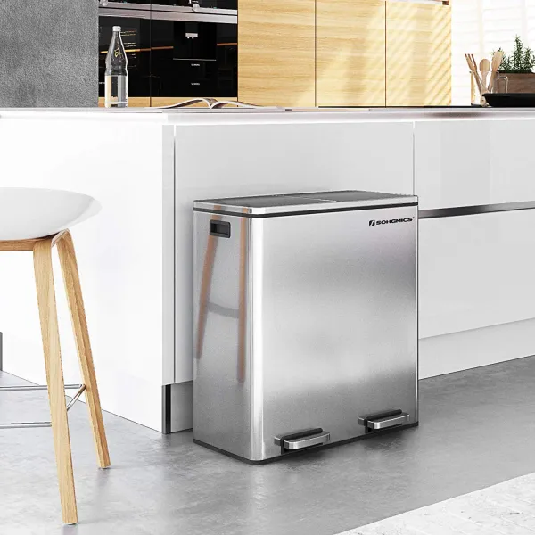 SONGMICS Odpadkový kôš na triedený odpad 2 x 30 L strieborný