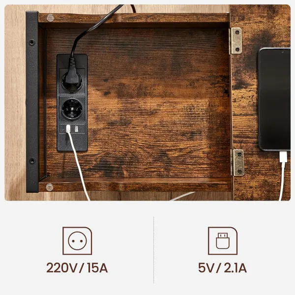 SONGMICS Odkladací stolík Vasagle Laurin s portami USB hnedý