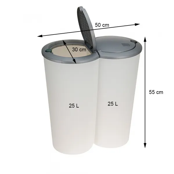 H&S Decoration Odpadkový kôš Matteo 2x25 L bielo-sivý