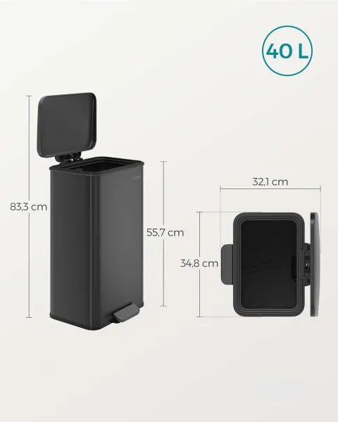 SONGMICS Odpadkový kôš s vekom Jespra 40 l čierny