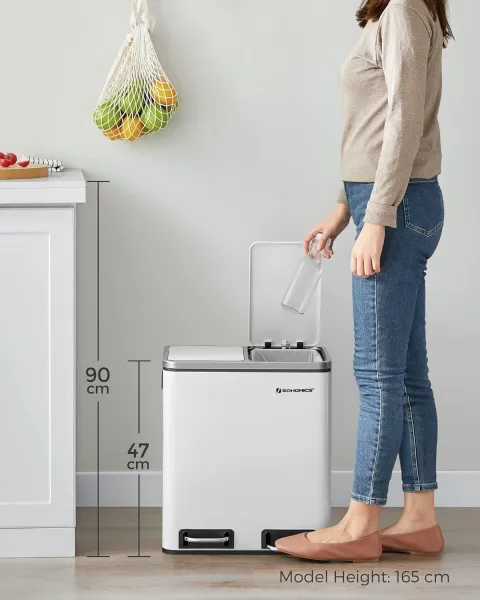 SONGMICS Odpadkový kôš na triedený odpad Kôš 30 l biely