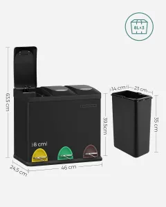 SONGMICS Odpadkový koš na tříděný odpad Rubbie černý