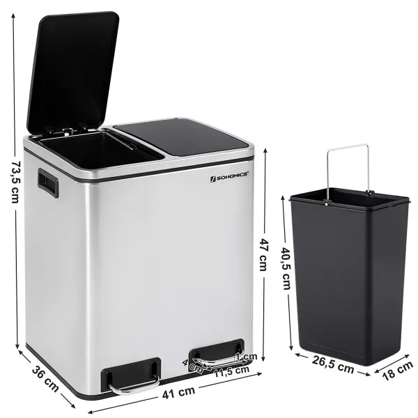 SONGMICS Odpadkový kôš Rubax 2 x 15 L strieborno-čierny