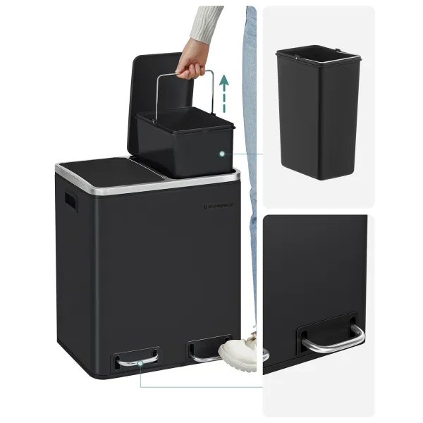 SONGMICS Odpadkový koš Rubax 2x15 L černý