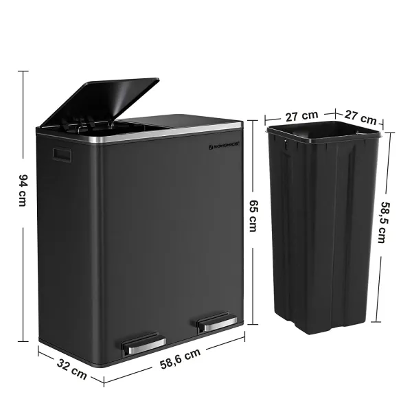 SONGMICS Odpadkový kôš na triedený odpad 2 x 30 L čierny