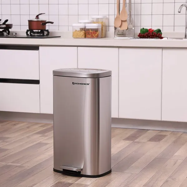 SONGMICS Odpadkový kôš s vekom LTB03NL 30 L, strieborný