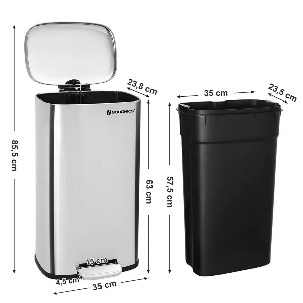 SONGMICS Odpadkový kôš s vekom LTB03NL 30 L, strieborný