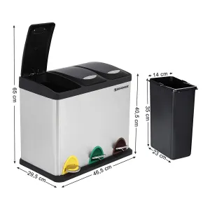 SONGMICS Odpadkový kôš LTB24L na triedený odpad, 3 x 8 L, strieborný, nerez