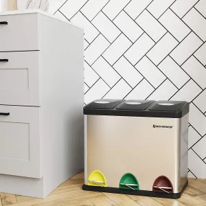 SONGMICS Odpadkový kôš LTB24L na triedený odpad, 3 x 8 L, strieborný, nerez