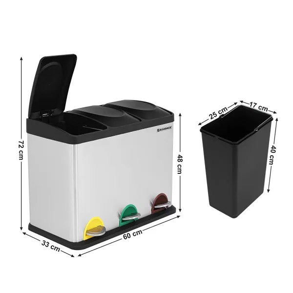 SONGMICS Odpadkový kôš 3x15 L strieborný