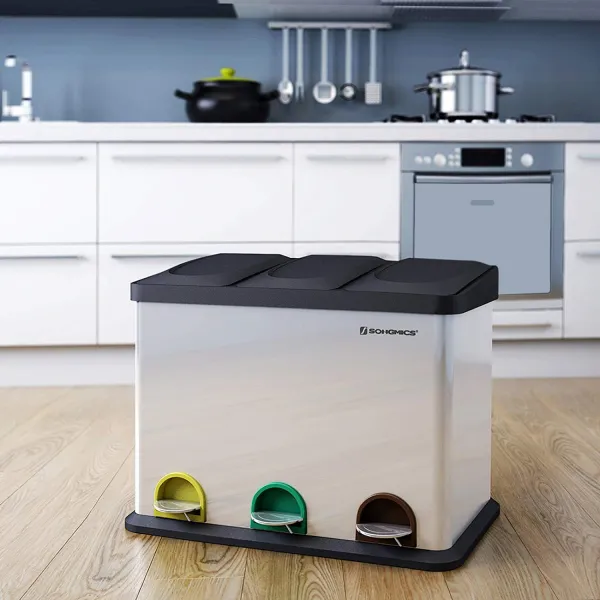 SONGMICS Odpadkový kôš 3x15 L strieborný