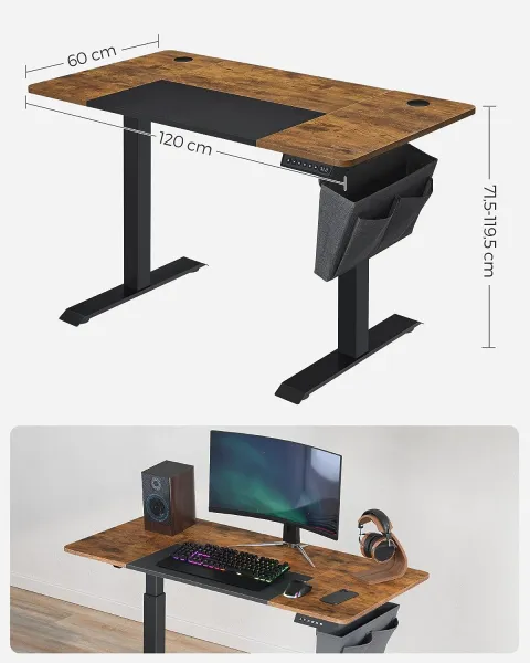 SONGMICS Písací stôl Vasagle Foral elektricky nastaviteľný 120 cm hnedý