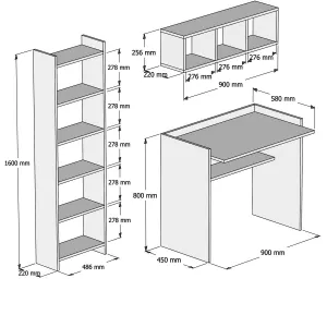 Kalune Design Písací stôl s knižnicou a policou HERA II biely