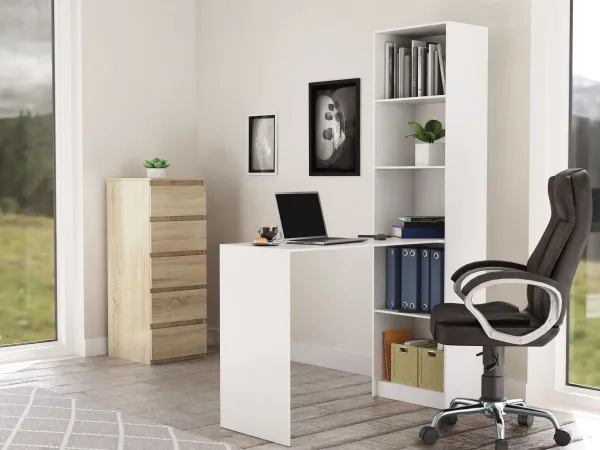 TP Living Písací stôl s regálom Velu ľavý/pravý biely