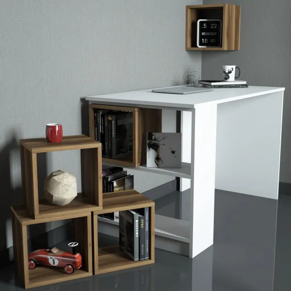 ASIR Písací stôl a knižnica BOX biela, orech