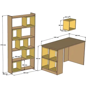 Písací stôl s knižnicou Box - Walnut, White
