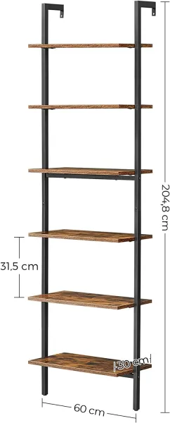 VASAGLE Regál na knihy 60x30x204,8cm čiernohnedý