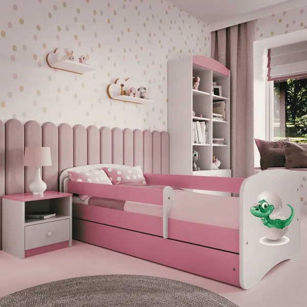 Kocot kids Posteľ Babydreams dinosaurus ružová, varianta 70x140, se šuplíky, s matrací