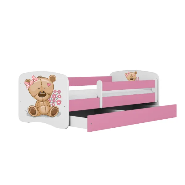 Kocot kids Posteľ Babydreams medvedík ružová, varianta 80x180, se šuplíky, s matrací