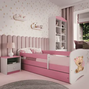 Kocot kids Posteľ Babydreams medvedík ružová, varianta 80x180, se šuplíky, s matrací
