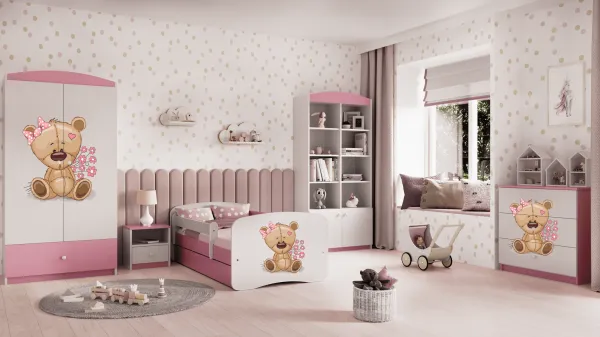 Kocot kids Posteľ Babydreams medvedík ružová, varianta 80x180, se šuplíky, s matrací