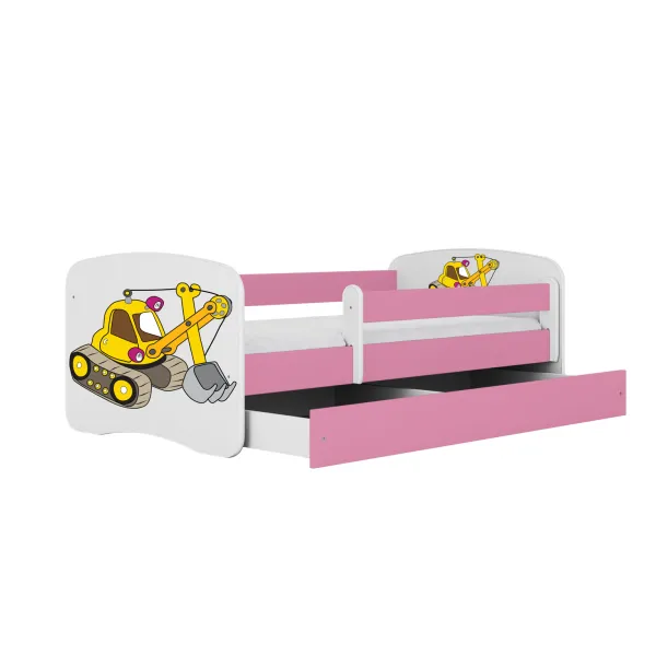 Kocot kids Posteľ Babydreams bager ružová, varianta 80x180, se šuplíky, s matrací