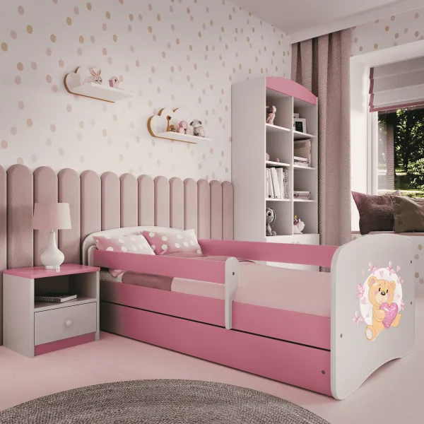 Kocot kids Posteľ Babydreams macko s motýlikmi ružová, variant 70x140, bez šuplíků, s matrací