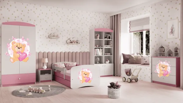 Kocot kids Posteľ Babydreams macko s motýlikmi ružová, variant 70x140, bez šuplíků, s matrací