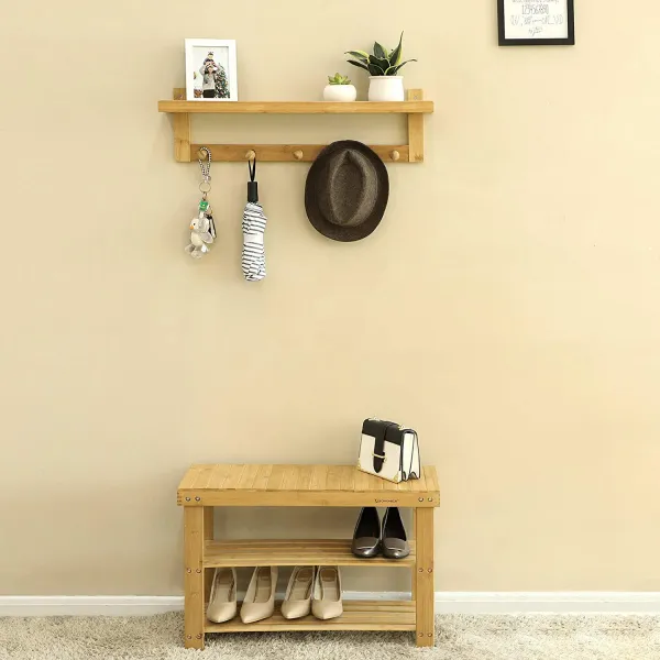 SONGMICS Bambusový botník 3 police prírodný 70x45 cm
