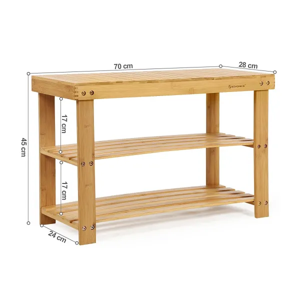SONGMICS Bambusový botník 3 police prírodný 70x45 cm