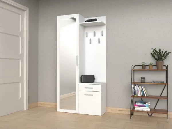 TP Living Predsieňová stena so zrkadlom a zásuvkami DUO biela mat