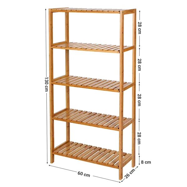 SONGMICS Bambusový regál 5 políc prírodný 60x130 cm