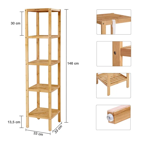SONGMICS Bambusový regál 5 políc prírodný 33x146 cm