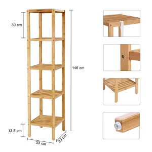 SONGMICS Bambusový regál 5 políc prírodný 33x146 cm