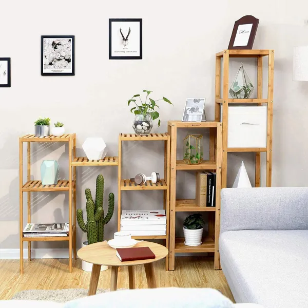 SONGMICS Bambusový regál 5 políc prírodný 33x146 cm