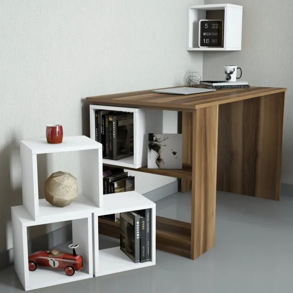 Písací stôl Box - Walnut, White