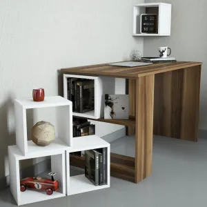Písací stôl Box - Walnut, White