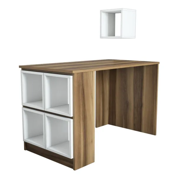 Písací stôl Box - Walnut, White