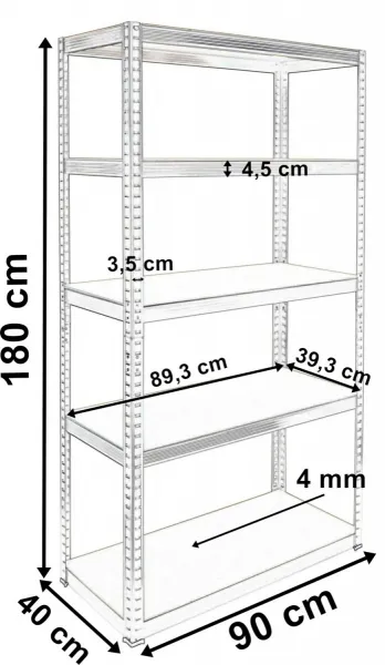 Skladovací regál 5 úrovní 875 kg 180 x 90 x 40 cm