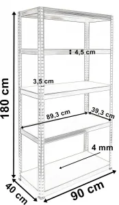 Skladovací regál 5 úrovní 875 kg 180 x 90 x 40 cm