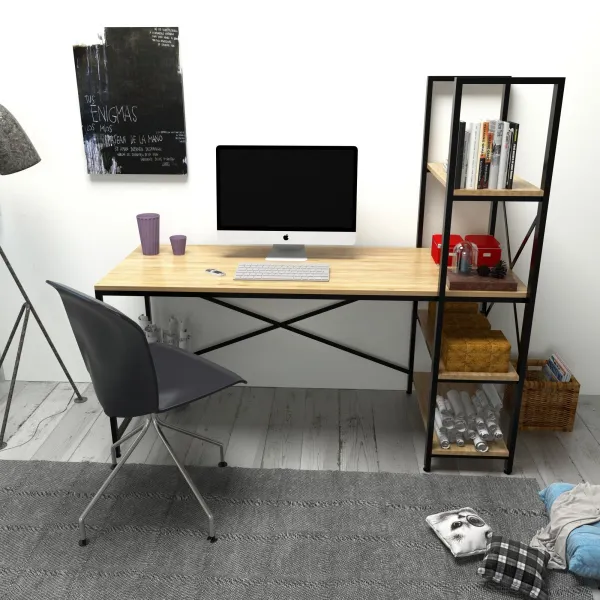 Kalune Design Psací stůl s regálem CENTILE dub