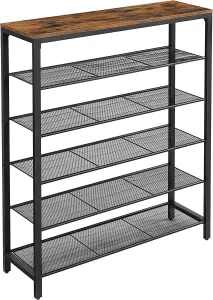 VASAGLE Kovový regál na topánky 100x30x110cm čiernohnedý