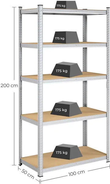 SONGMICS Regál Wera 100x200 cm strieborný