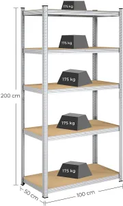 SONGMICS Regál Wera 100x200 cm strieborný