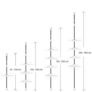 SONGMICS Teleskopická rohová polica do kúpeľne 95-305 cm biela